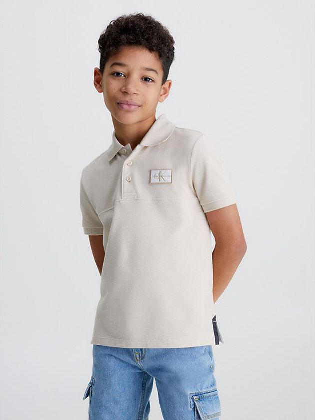 Beige Calvin Klein Pique Boys\'s Polo Shirt | UPQH-21493