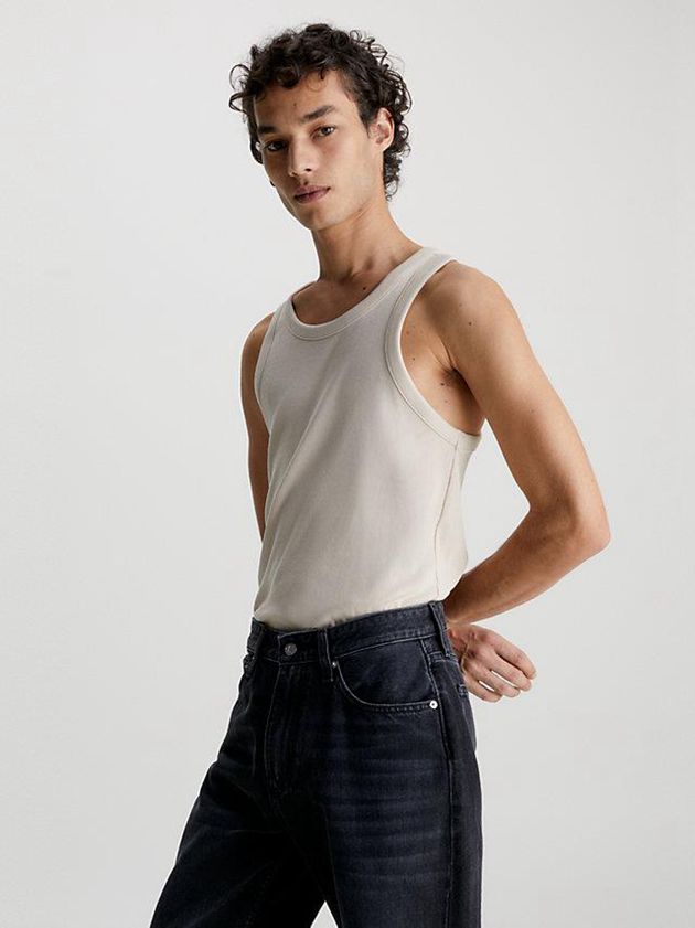 Beige Calvin Klein Racer Back Tank Men Top | KNIV-29375