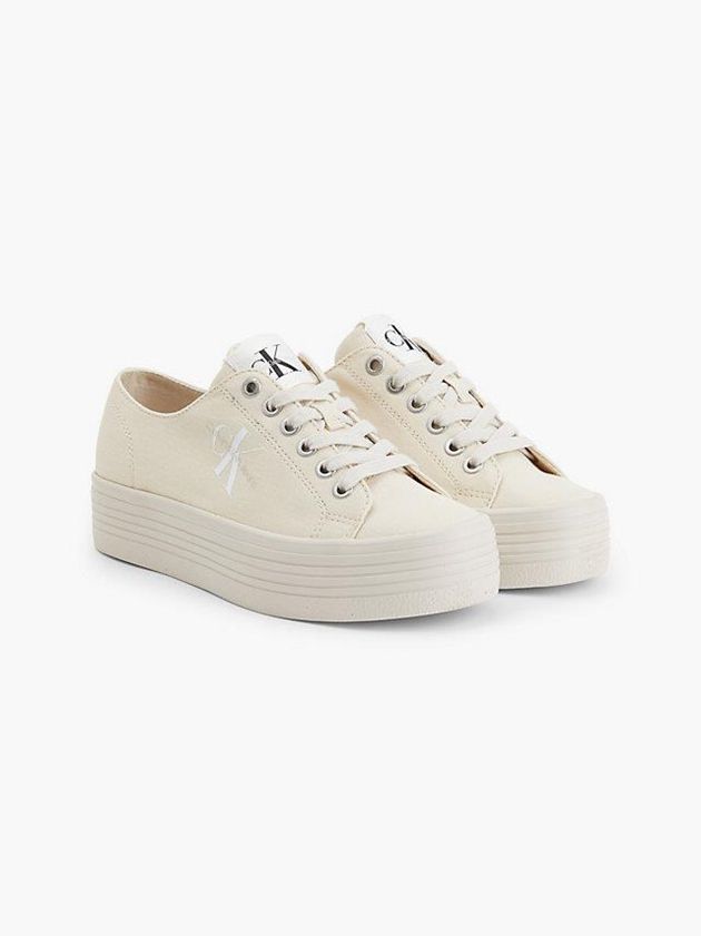 Beige Calvin Klein Recycled Canvas Platform Women Sneakers | KBDA-10564