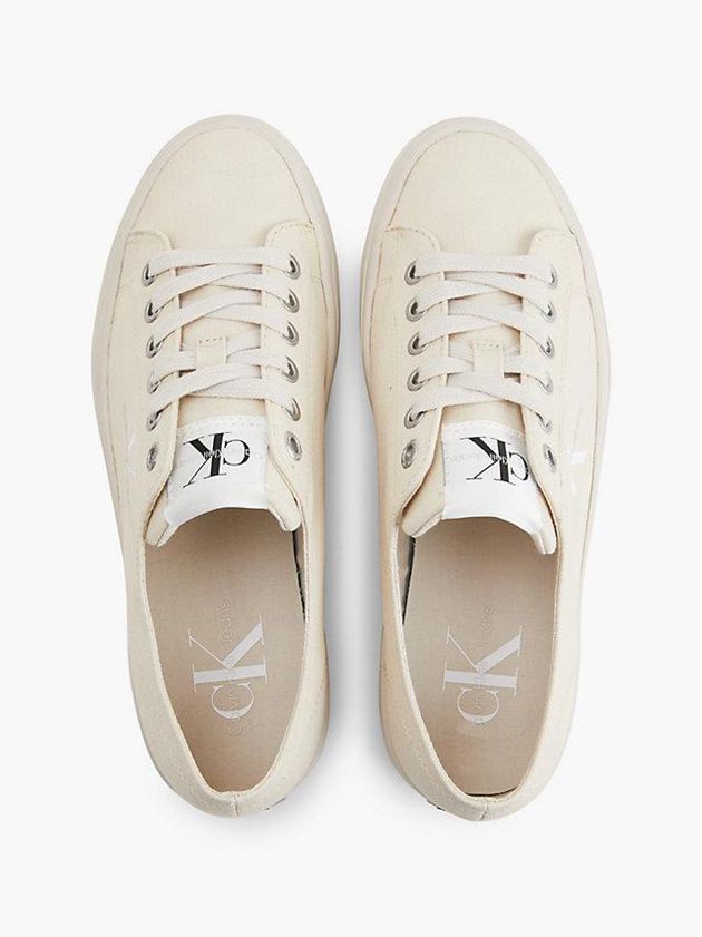 Beige Calvin Klein Recycled Canvas Platform Women Sneakers | KBDA-10564