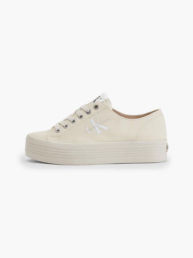 Beige Calvin Klein Recycled Canvas Platform Women Sneakers | KBDA-10564
