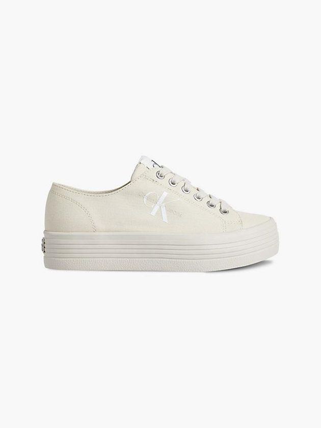 Beige Calvin Klein Recycled Canvas Platform Women Sneakers | KBDA-10564