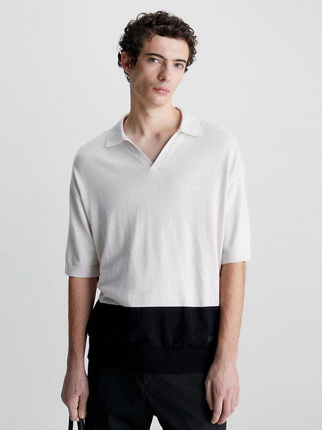 Beige Calvin Klein Recycled Colourblock Men Polo Shirt | FLVS-05837