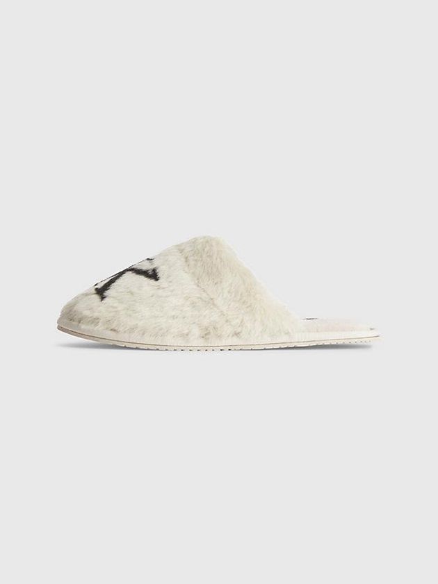 Beige Calvin Klein Recycled Faux Fur Women Slippers | WGYJ-93807
