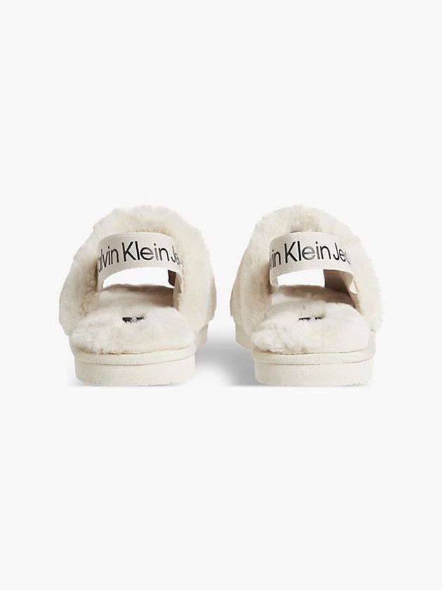 Beige Calvin Klein Recycled Faux Fur Women Slippers | FCPI-78054