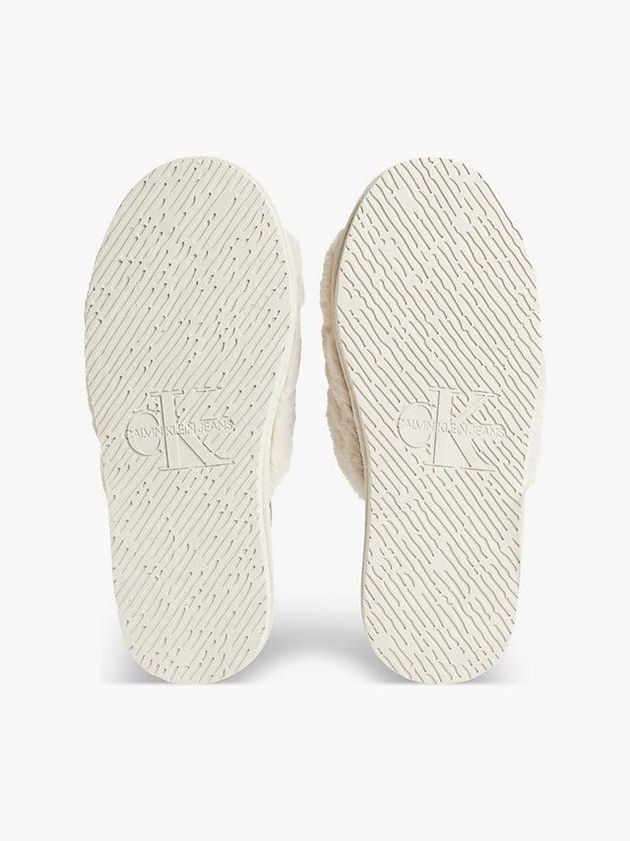 Beige Calvin Klein Recycled Faux Fur Women Slippers | FCPI-78054