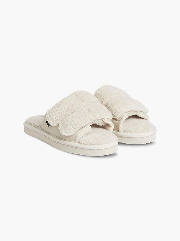 Beige Calvin Klein Recycled Faux Shearling Women Slippers | NAWC-29483