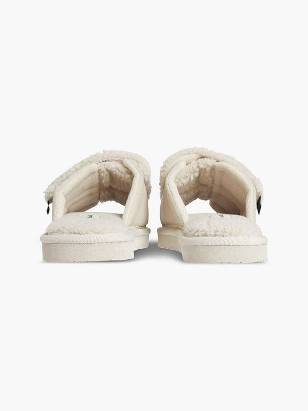 Beige Calvin Klein Recycled Faux Shearling Women Slippers | NAWC-29483
