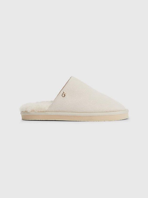 Beige Calvin Klein Recycled Logo Jacquard Women Slippers | TQVA-17526