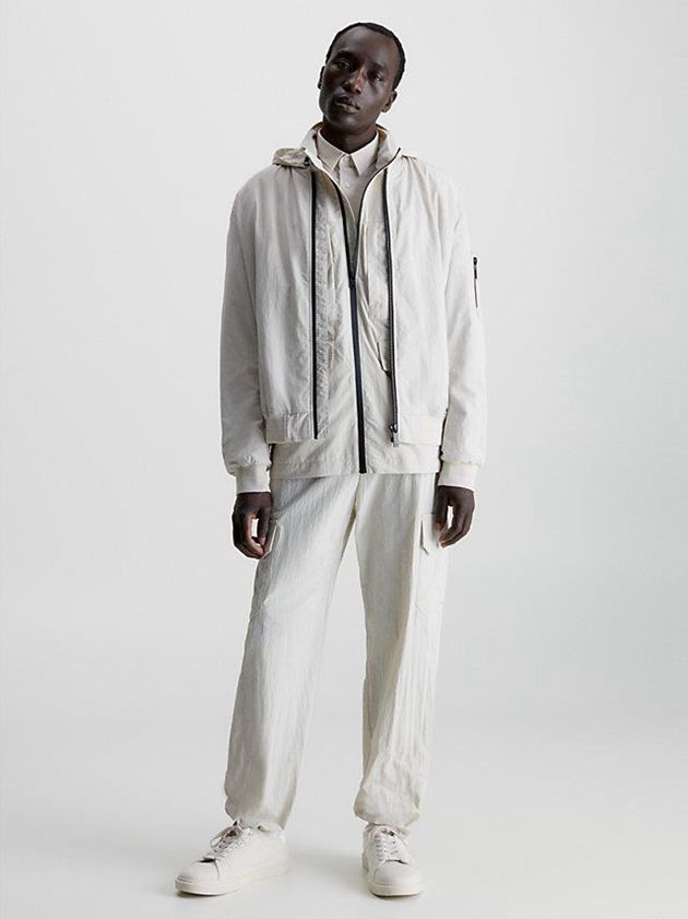 Beige Calvin Klein Recycled Matt Bomber Men Jacket | PDAU-48109