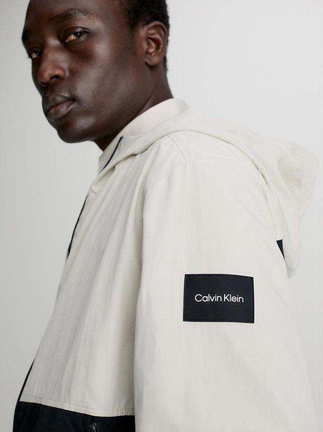 Beige Calvin Klein Recycled Nylon Hooded Men Jacket | LWYK-12945