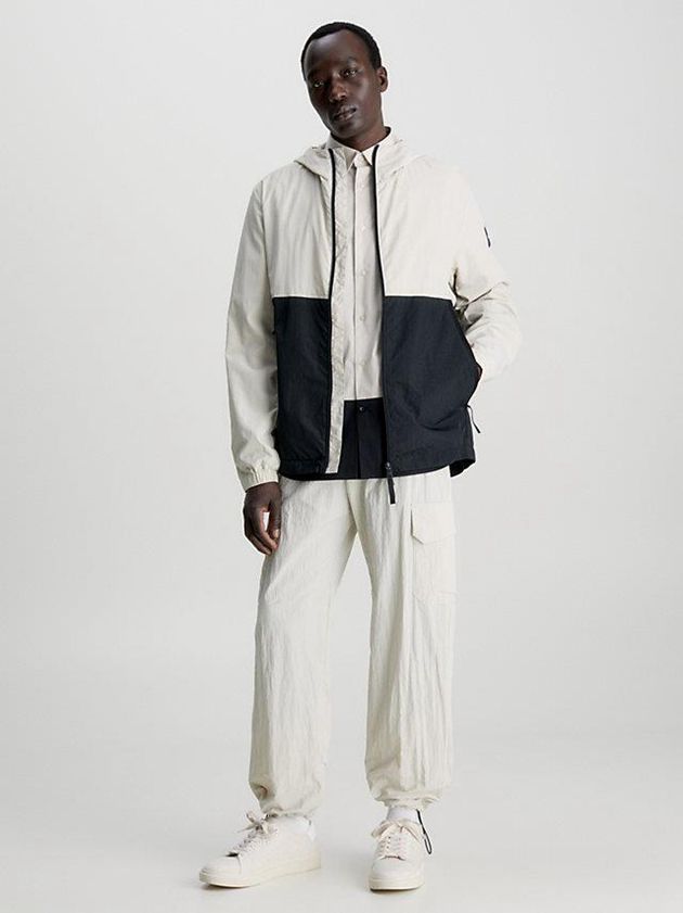 Beige Calvin Klein Recycled Nylon Hooded Men Jacket | LWYK-12945