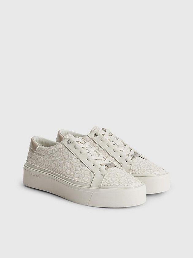 Beige Calvin Klein Recycled Platform Logo Women Sneakers | WYFS-65724