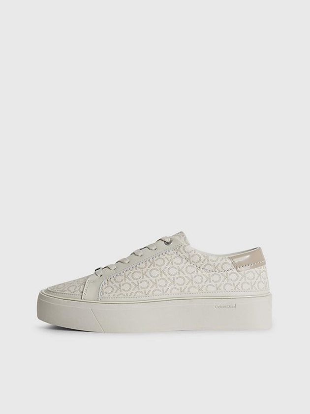 Beige Calvin Klein Recycled Platform Logo Women Sneakers | WYFS-65724