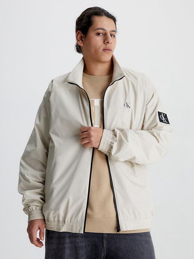 Beige Calvin Klein Recycled Polyester Zip Up Men Jacket | GMNE-61520