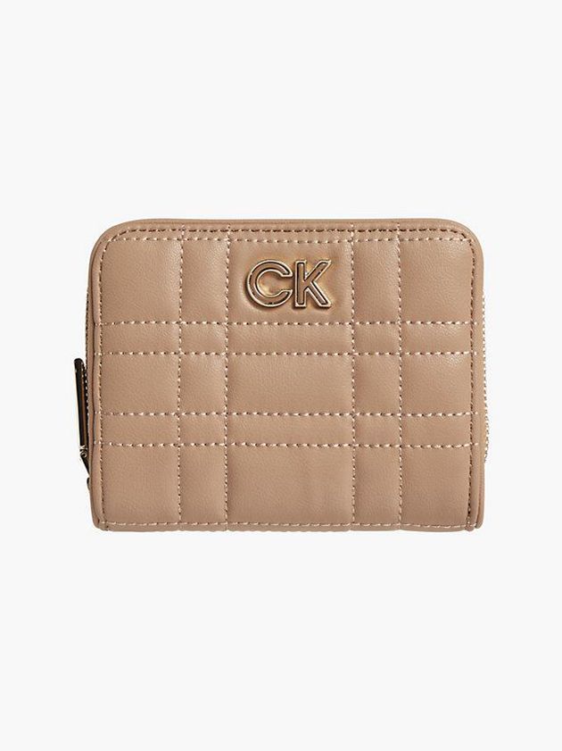 Beige Calvin Klein Recycled Quilted Zip Around Women Wallet | XZJH-78912