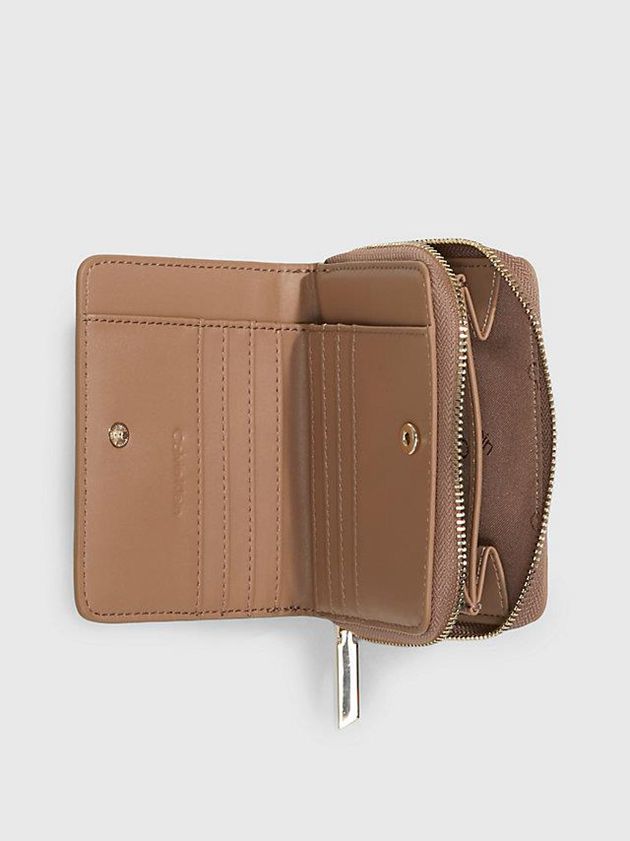 Beige Calvin Klein Recycled Rfid Zip Around Women Wallet | CXEN-37849
