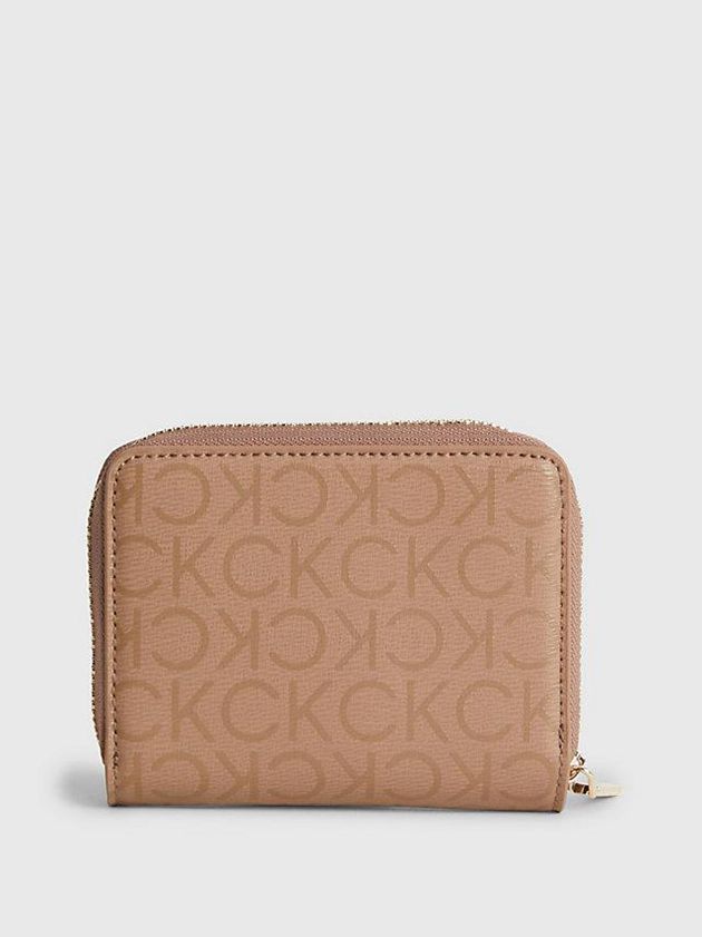 Beige Calvin Klein Recycled Rfid Zip Around Women Wallet | CXEN-37849