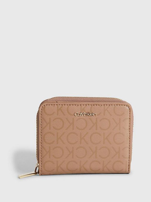 Beige Calvin Klein Recycled Rfid Zip Around Women Wallet | CXEN-37849
