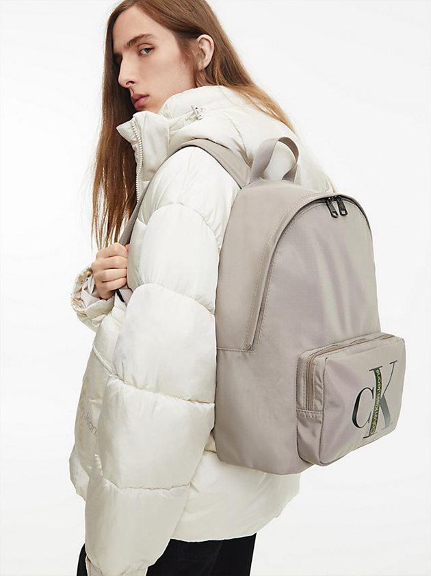 Beige Calvin Klein Recycled Round Men Backpack | IBMR-17683