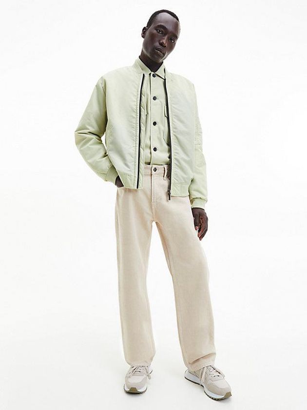 Beige Calvin Klein Recycled Sateen Bomber Men Jacket | ZNUT-28109