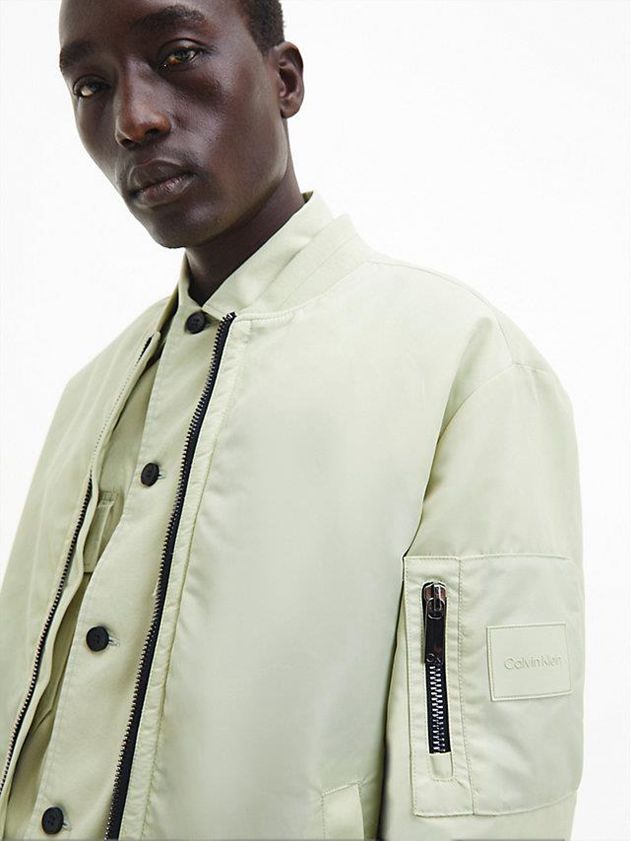 Beige Calvin Klein Recycled Sateen Bomber Men Jacket | ZNUT-28109