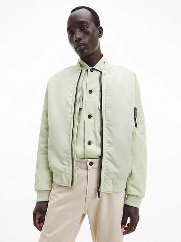 Beige Calvin Klein Recycled Sateen Bomber Men Jacket | ZNUT-28109