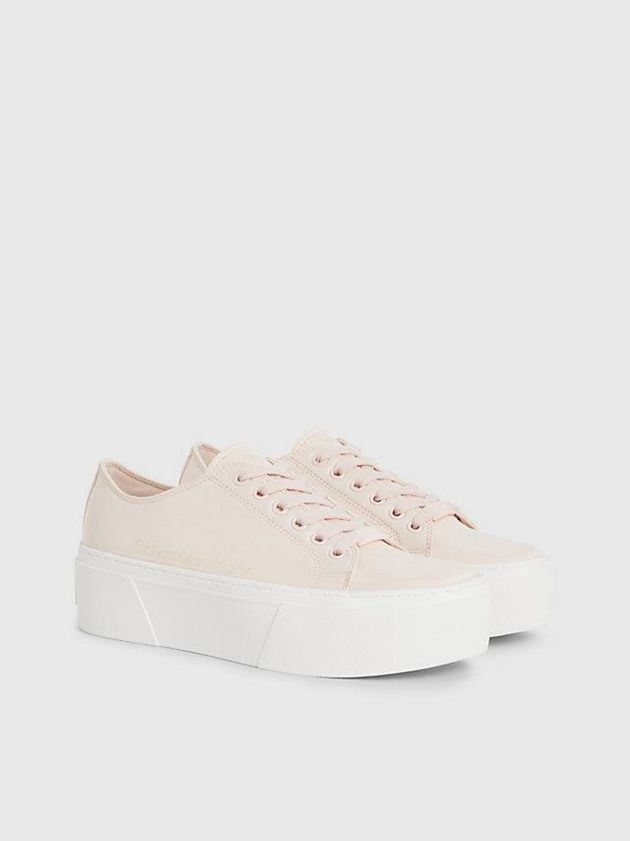 Beige Calvin Klein Recycled Satin Platform Women Sneakers | VWDO-51207