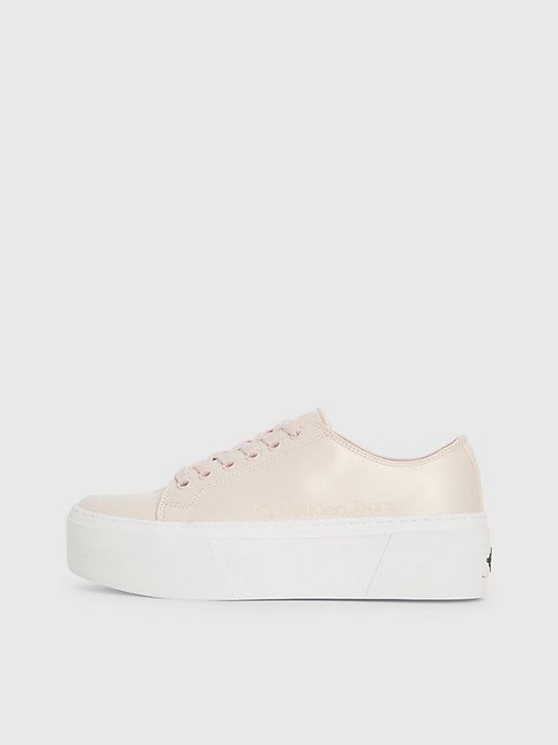 Beige Calvin Klein Recycled Satin Platform Women Sneakers | VWDO-51207