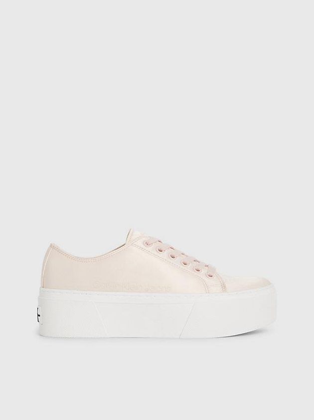 Beige Calvin Klein Recycled Satin Platform Women Sneakers | VWDO-51207