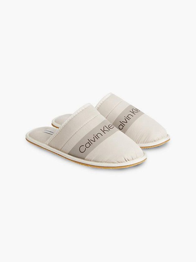 Beige Calvin Klein Recycled Twill Men Slippers | WZLK-93280