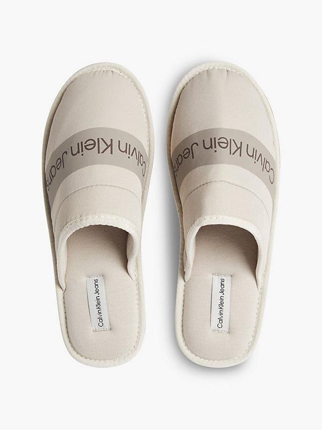 Beige Calvin Klein Recycled Twill Men Slippers | WZLK-93280