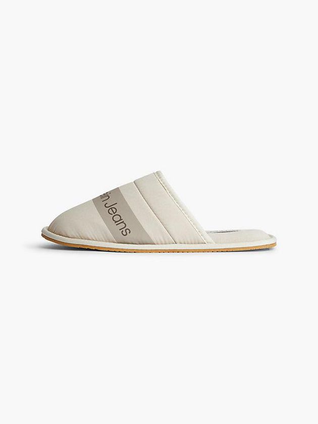 Beige Calvin Klein Recycled Twill Men Slippers | WZLK-93280