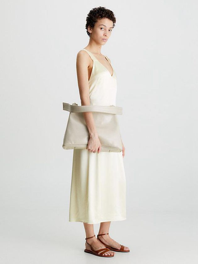 Beige Calvin Klein Recycled Vegan Leather Shoulder Women Bags | LTOU-74156