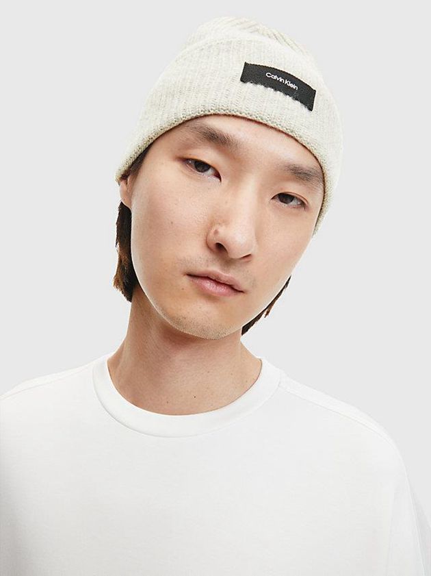 Beige Calvin Klein Recycled Wool Blend Men Beanie | EOSM-34150