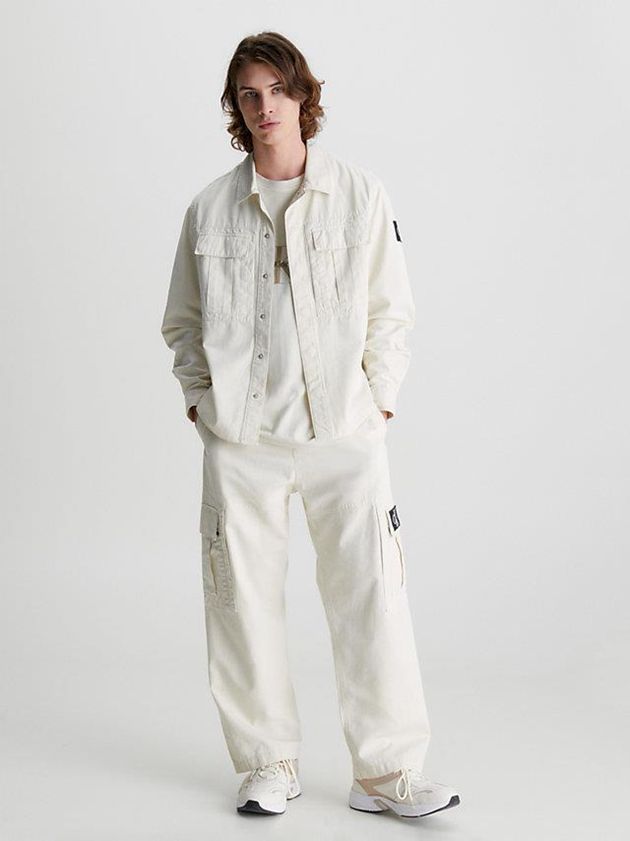 Beige Calvin Klein Relaxed Cotton Twill Cargo Men Pants | TXKI-26480
