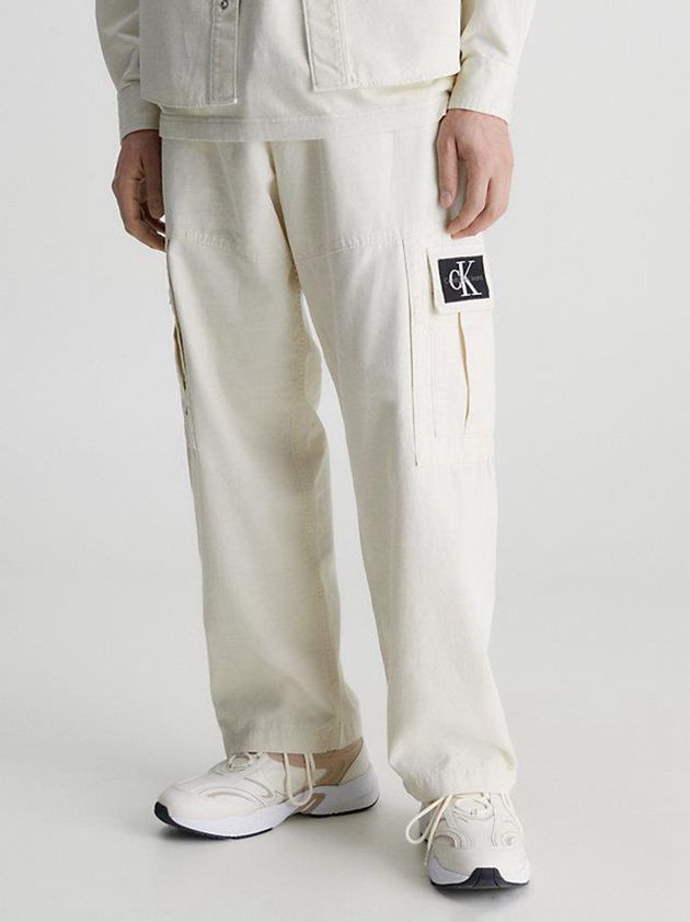 Beige Calvin Klein Relaxed Cotton Twill Cargo Men Pants | TXKI-26480