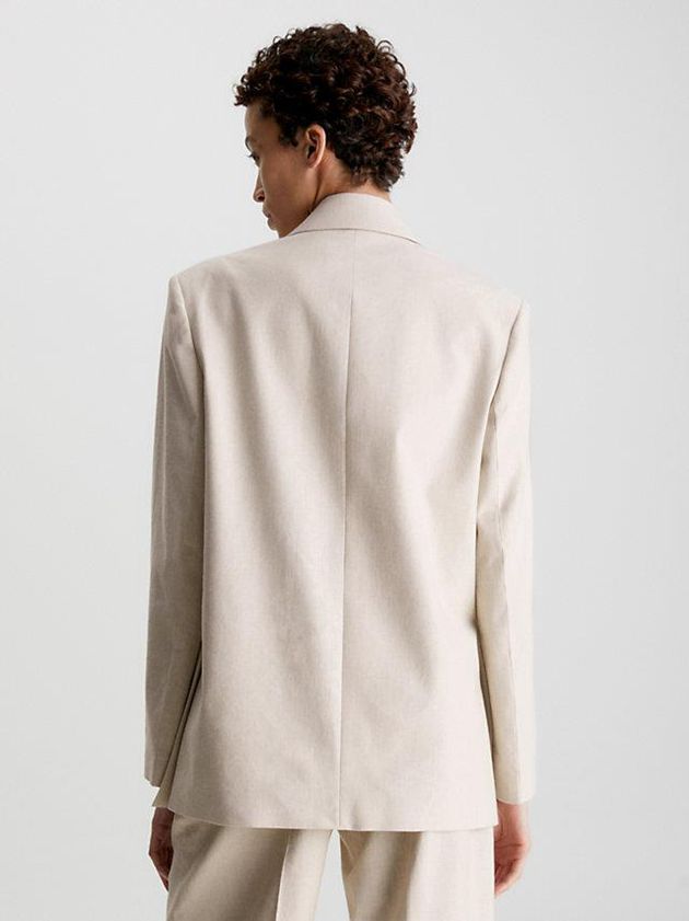 Beige Calvin Klein Relaxed Linen Tailored Blazer Women Jacket | CSVY-13872