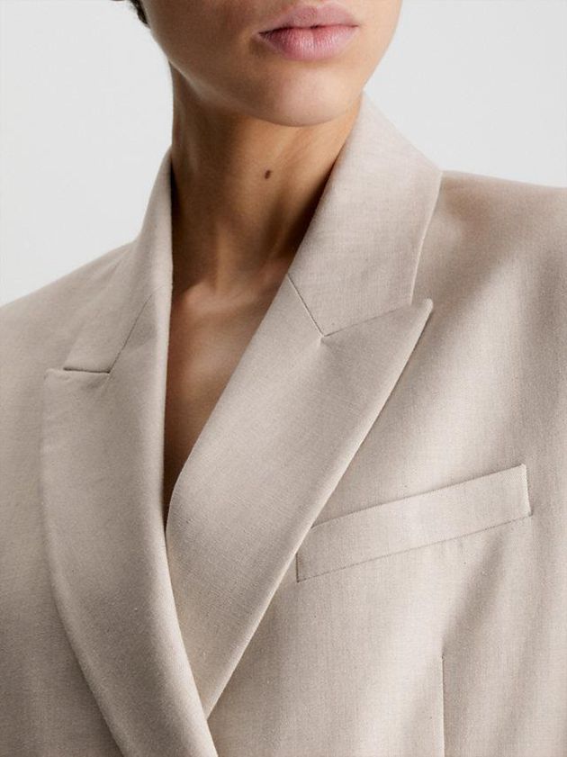 Beige Calvin Klein Relaxed Linen Tailored Blazer Women Jacket | CSVY-13872
