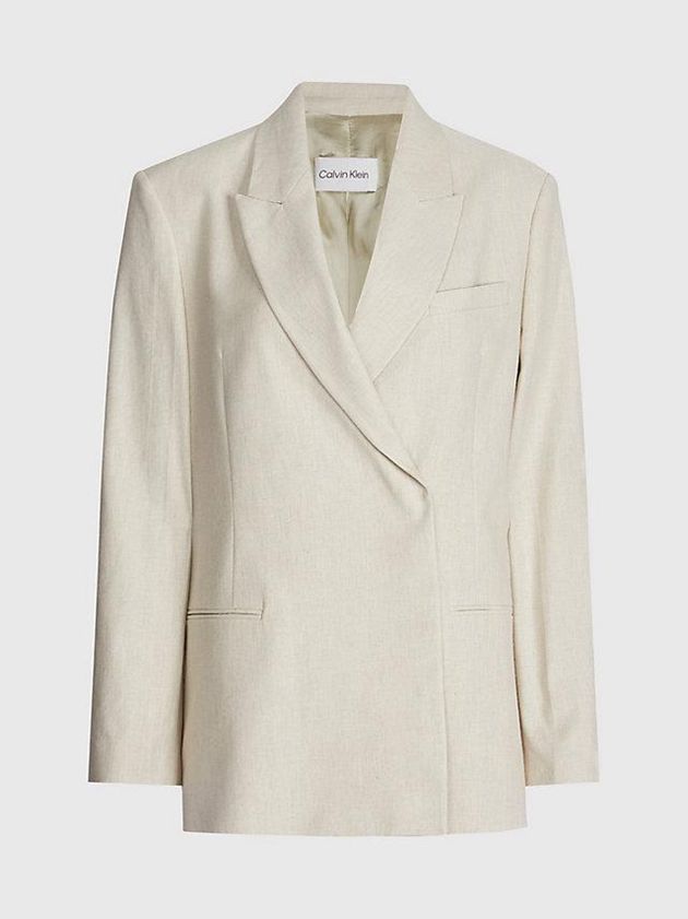 Beige Calvin Klein Relaxed Linen Tailored Blazer Women Jacket | CSVY-13872