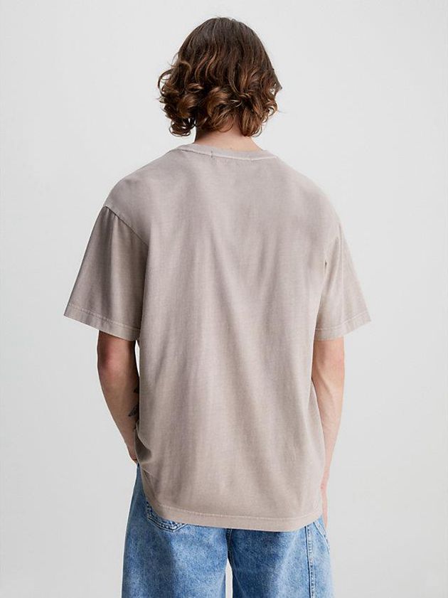 Beige Calvin Klein Relaxed Monogram Men T-Shirt | ESUN-57891