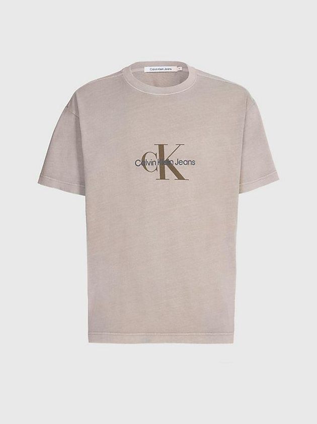 Beige Calvin Klein Relaxed Monogram Men T-Shirt | ESUN-57891