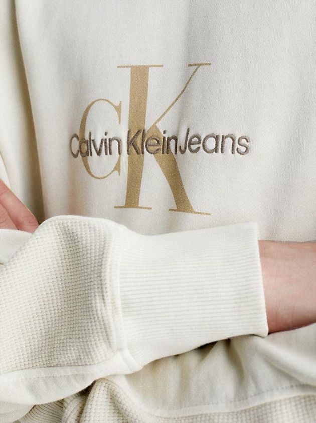 Beige Calvin Klein Relaxed Monogram Men Hoodie | EGPO-24560