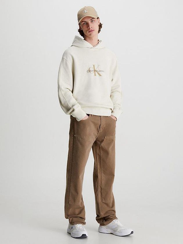 Beige Calvin Klein Relaxed Monogram Men Hoodie | EGPO-24560