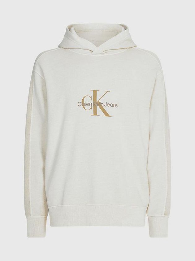 Beige Calvin Klein Relaxed Monogram Men Hoodie | EGPO-24560