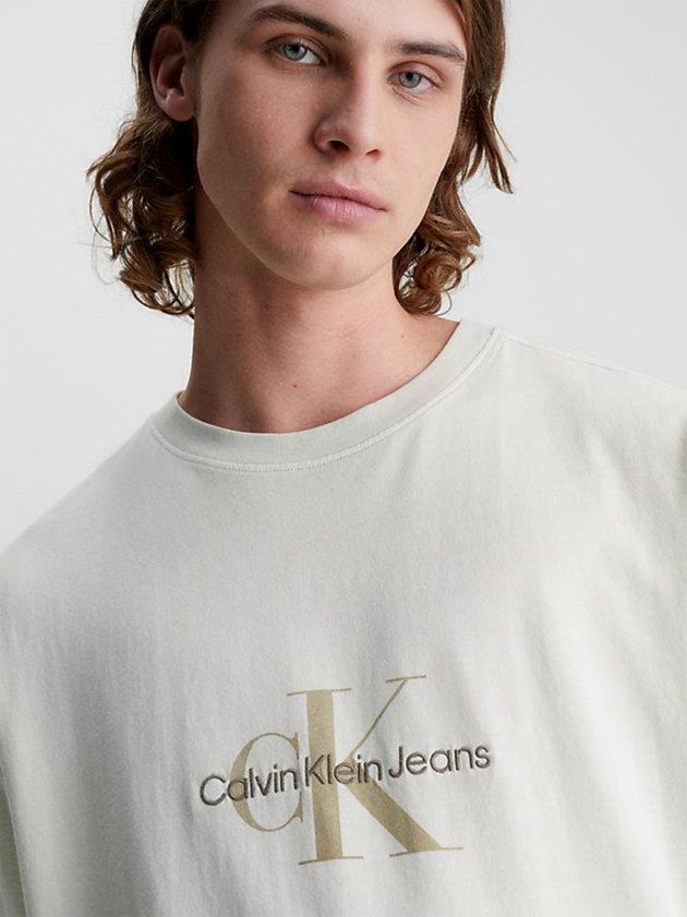 Beige Calvin Klein Relaxed Monogram Men T-Shirt | VKIH-25693