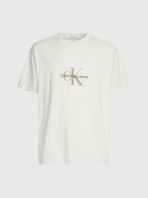 Beige Calvin Klein Relaxed Monogram Men T-Shirt | VKIH-25693
