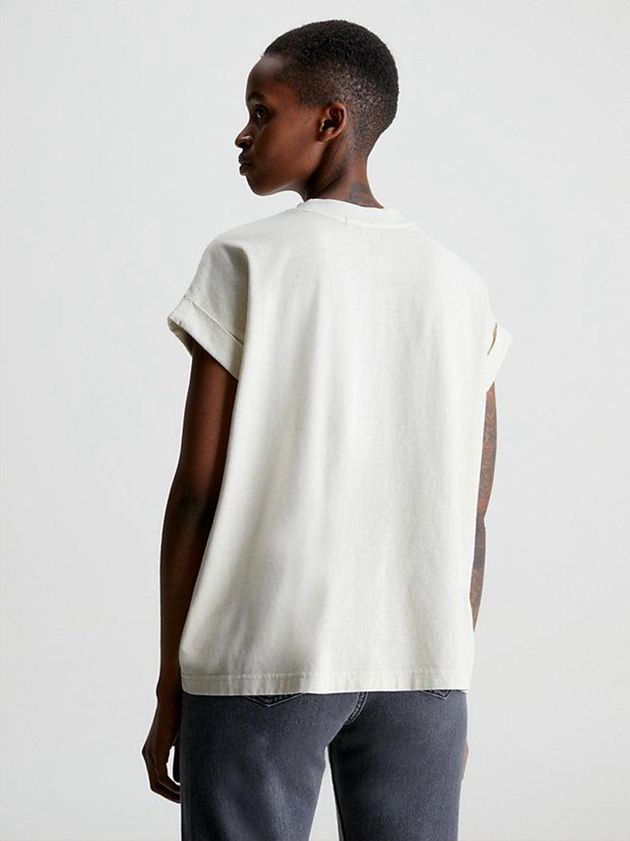 Beige Calvin Klein Relaxed Monogram Women T-Shirt | JAEX-37460