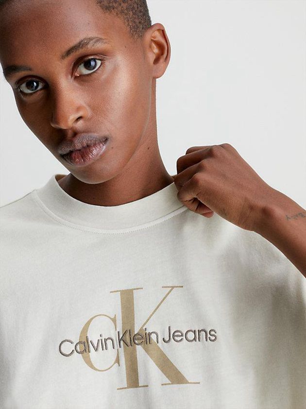 Beige Calvin Klein Relaxed Monogram Women T-Shirt | JAEX-37460