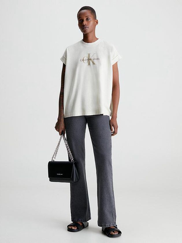 Beige Calvin Klein Relaxed Monogram Women T-Shirt | JAEX-37460
